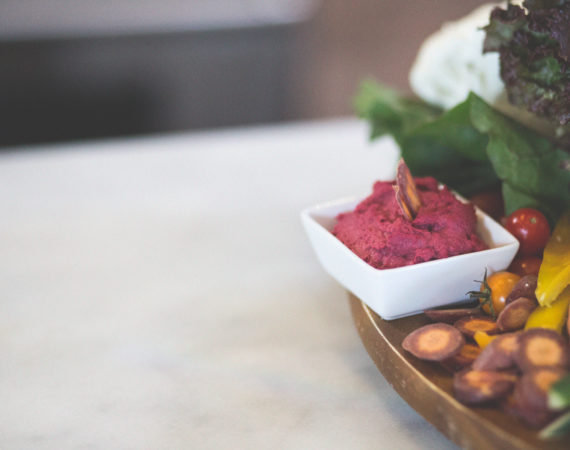 Serve your family and friends some Beet Hummus with Rainbow Crudite.