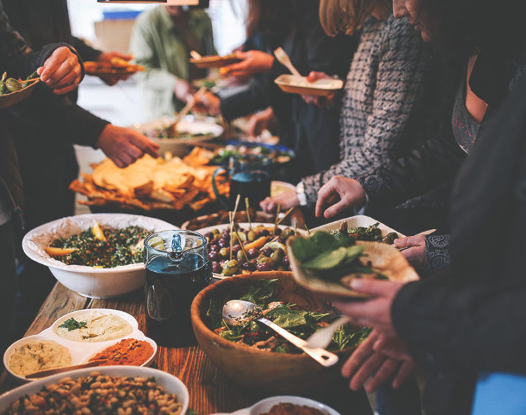 Here are a few ways to help you and your guests stay more in the present and enjoy eating without going overboard at your holiday party.